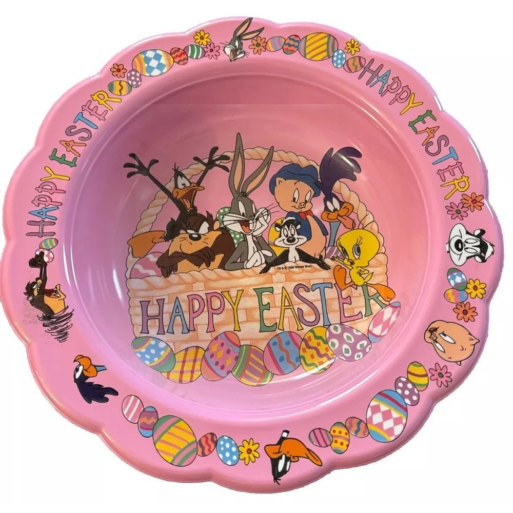 Vintage Looney Tunes Large Happy Easter‎ 1996 Plastic Candy Tray Bowl Taz 14"